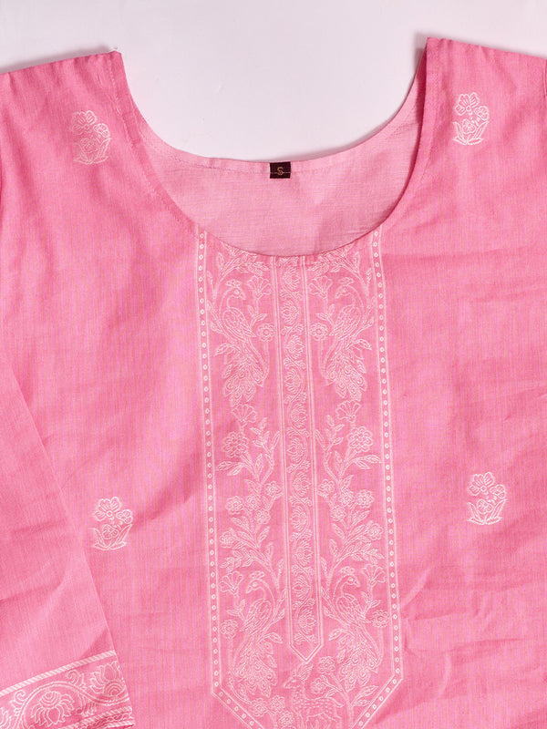 Women's Pure Cotton Jacquard Kurta With Pant & Cotton Dupatta Set