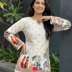Women’s Cream Cotton Kalamkari Print TunicWomen’s Cream Cotton Kalamkari Print Tunic