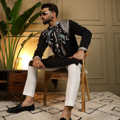 Men’s Viscose Silk Embroidered Kurta with Semi Cotton Chudidar