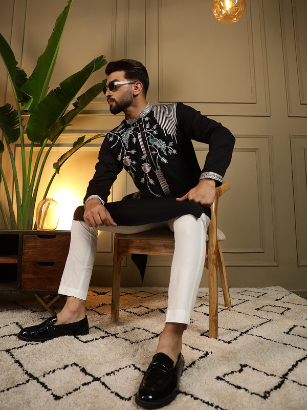 Men’s Viscose Silk Embroidered Kurta with Semi Cotton Chudidar