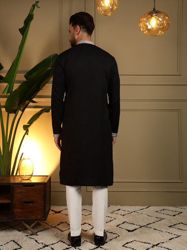 Men’s Viscose Silk Embroidered Kurta with Semi Cotton Chudidar