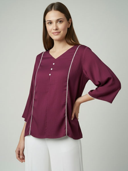 Women’s Fancy Purple Delta Silk Solid Top