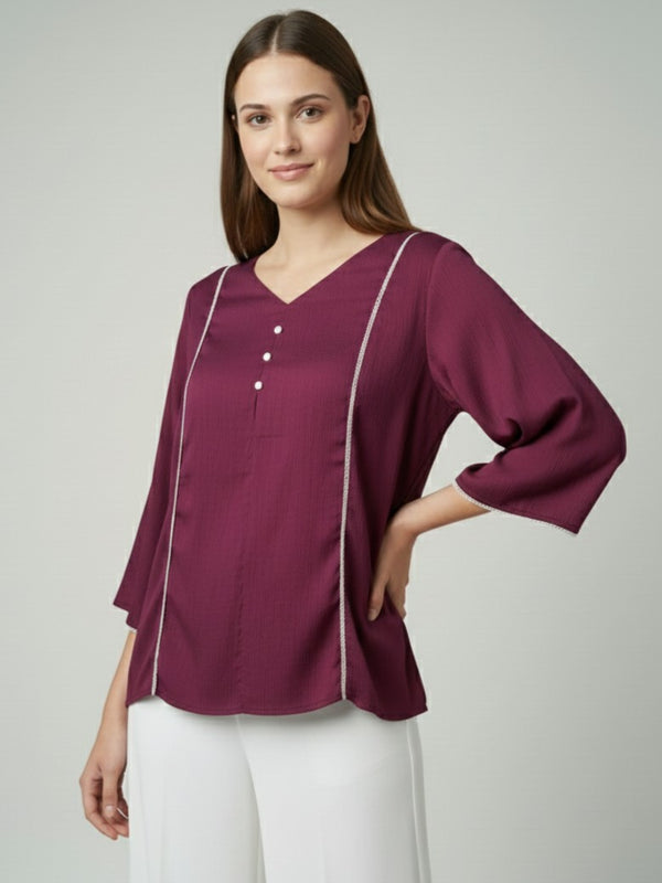 Women’s Fancy Purple Delta Silk Solid Top