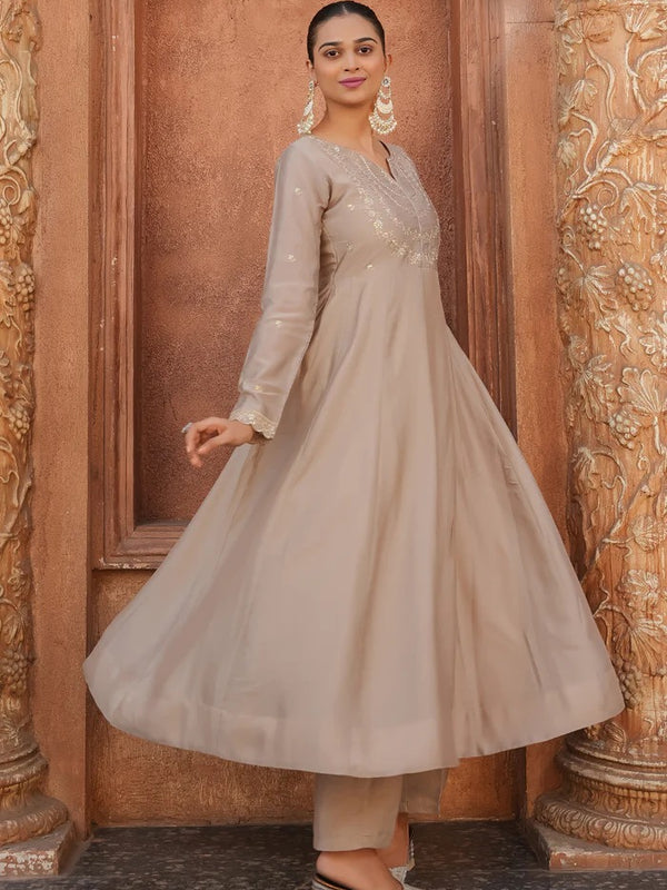 Women's Vichitra Silk Embroidered Kurta with Palazzo Pant & Dupatta Set