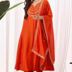 Vichitra Silk Embroidered Kurta Pant with Dupatta Set