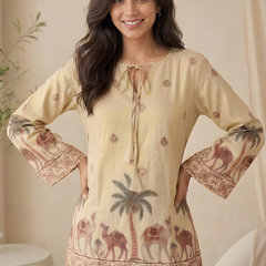 Women’s Off-White Cotton Kalamkari Printed Tunic