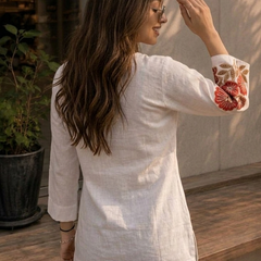 Women’s White Cotton DTF Printed V-Neck Fancy Top