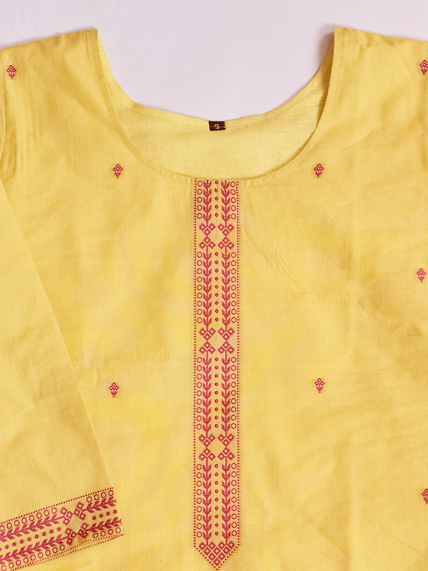 Women's Pure Cotton Jacquard Kurta With Pant & Cotton Dupatta Set