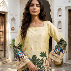 Women’s Off-White Cotton Kalamkari Tunic with Yellow Shine