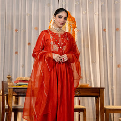 Women’s Chanderi Silk Embroidered Kurta with Chanderi Silk Bottom & Embroidered Chanderi Dupatta Set