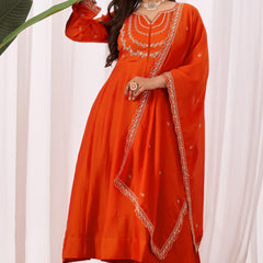 Vichitra Silk Embroidered Kurta Pant with Dupatta Set
