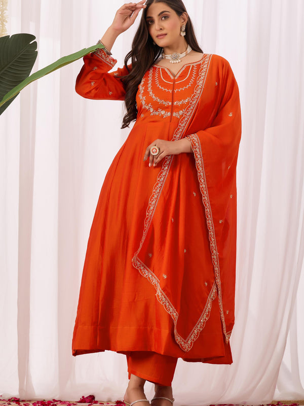 Vichitra Silk Embroidered Kurta Pant with Dupatta Set