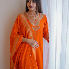 Silk Blend Kurta Set With Zcard Dupatta