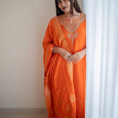 Silk Blend Kurta Set With Zcard Dupatta