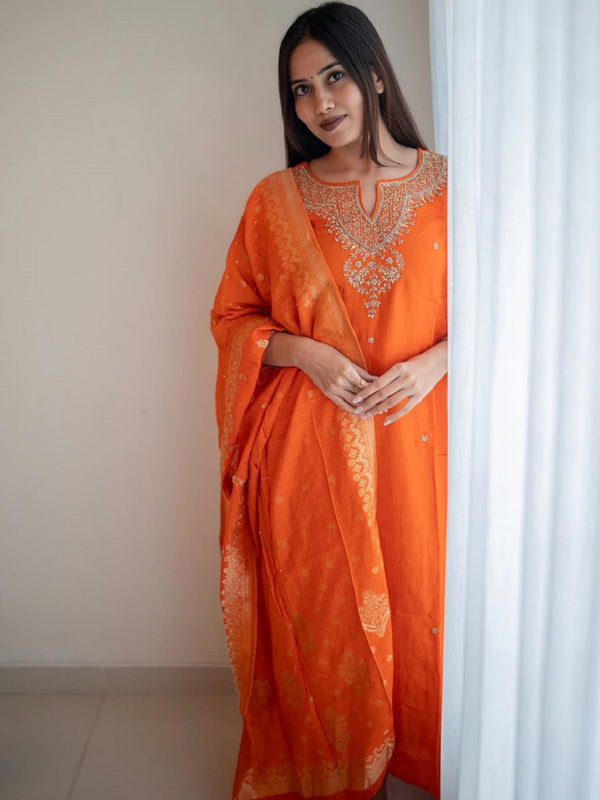 Silk Blend Kurta Set With Zcard Dupatta