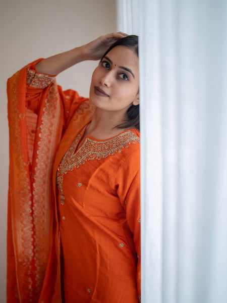 Silk Blend Kurta Set With Zcard Dupatta