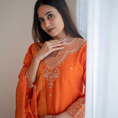 Silk Blend Kurta Set With Zcard Dupatta