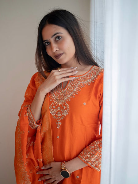 Silk Blend Kurta Set With Zcard Dupatta