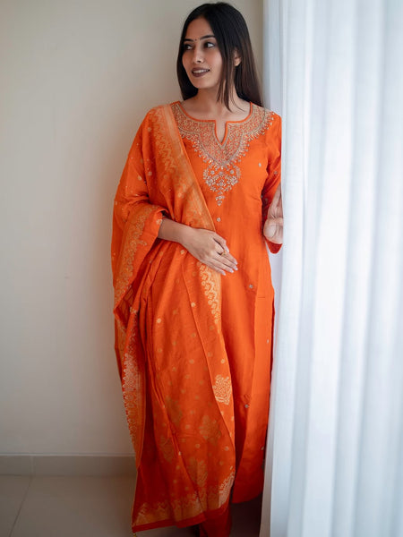 Silk Blend Kurta Set With Zcard Dupatta
