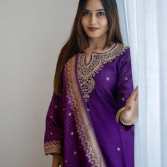 Silk Blend Kurta Set With Zcard Dupatta