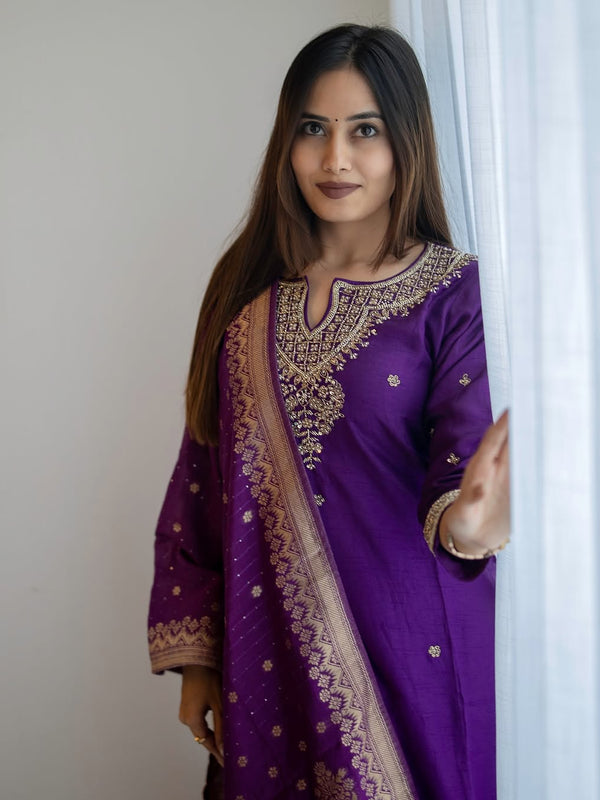 Silk Blend Kurta Set With Zcard Dupatta