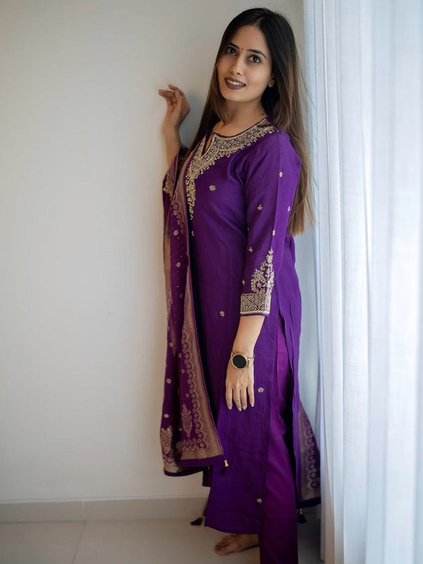 Silk Blend Kurta Set With Zcard Dupatta