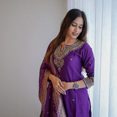 Silk Blend Kurta Set With Zcard Dupatta