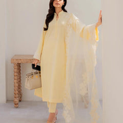 Chanderi Silk Kurta Set With Embroidered Organza Dupatta