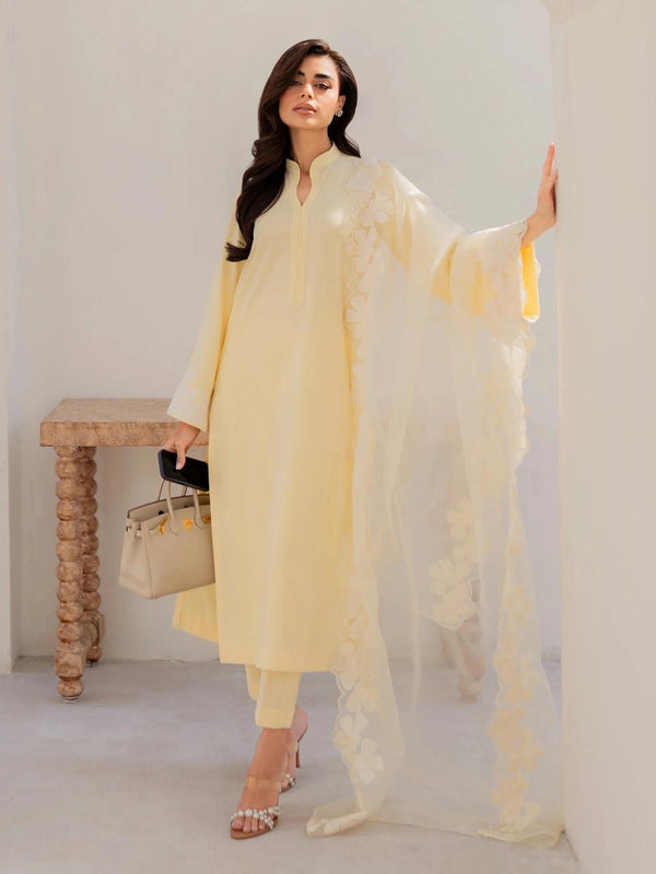 Chanderi Silk Kurta Set With Embroidered Organza Dupatta