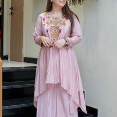 Women's French Crepe Embroidered Kurta Palazzo Set