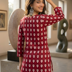 Women’s Maroon Cotton Printed Short Tunic