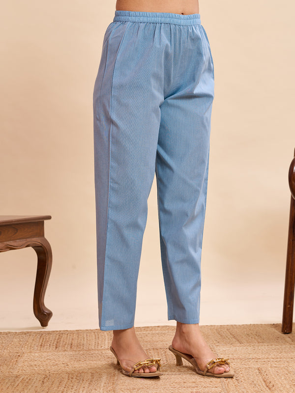 Women's Pure Cotton Jacquard Kurta With Pant & Cotton Dupatta Set