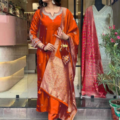 Pure Cotton Kurta Set With Zcard Dupatta