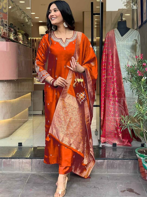 Pure Cotton Kurta Set With Zcard Dupatta