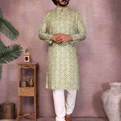 Men’s Cotton Sequence Work Kurta with Semi Cotton Chudidar