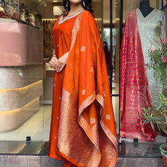 Pure Cotton Kurta Set With Zcard Dupatta