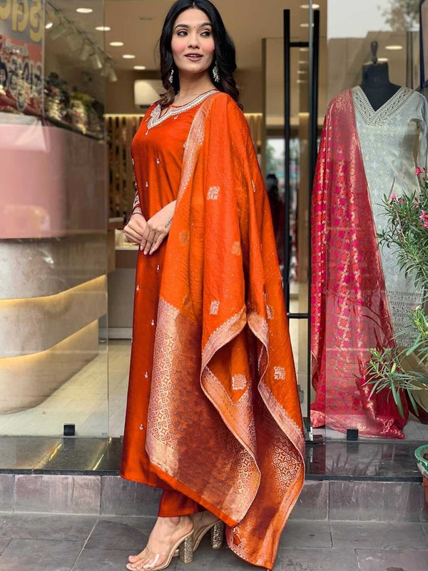 Pure Cotton Kurta Set With Zcard Dupatta