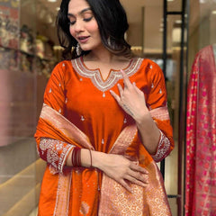 Pure Cotton Kurta Set With Zcard Dupatta