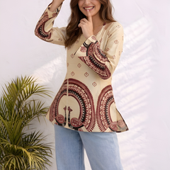 Women’s Off-White Cotton Kalamkari Print Tunic