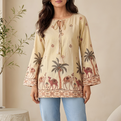 Women’s Off-White Cotton Kalamkari Printed Tunic