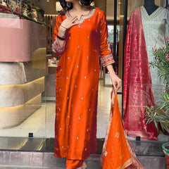 Pure Cotton Kurta Set With Zcard Dupatta