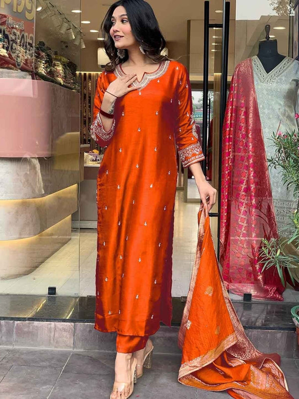 Pure Cotton Kurta Set With Zcard Dupatta