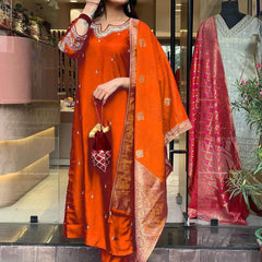Pure Cotton Kurta Set With Zcard Dupatta