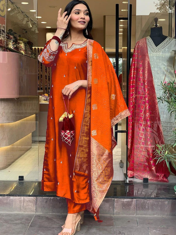 Pure Cotton Kurta Set With Zcard Dupatta