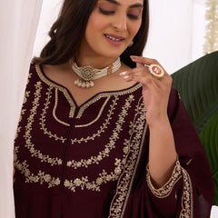 Vichitra Silk Embroidered Kurta Pant with Dupatta Set
