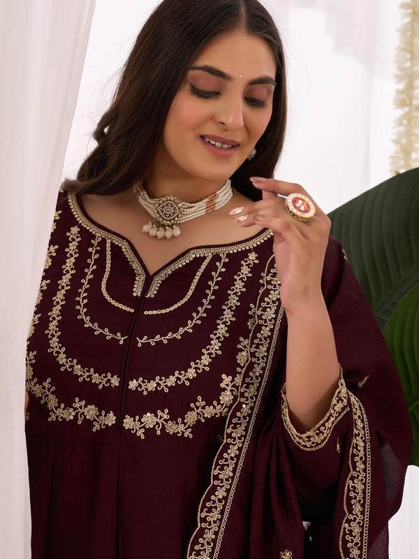 Vichitra Silk Embroidered Kurta Pant with Dupatta Set
