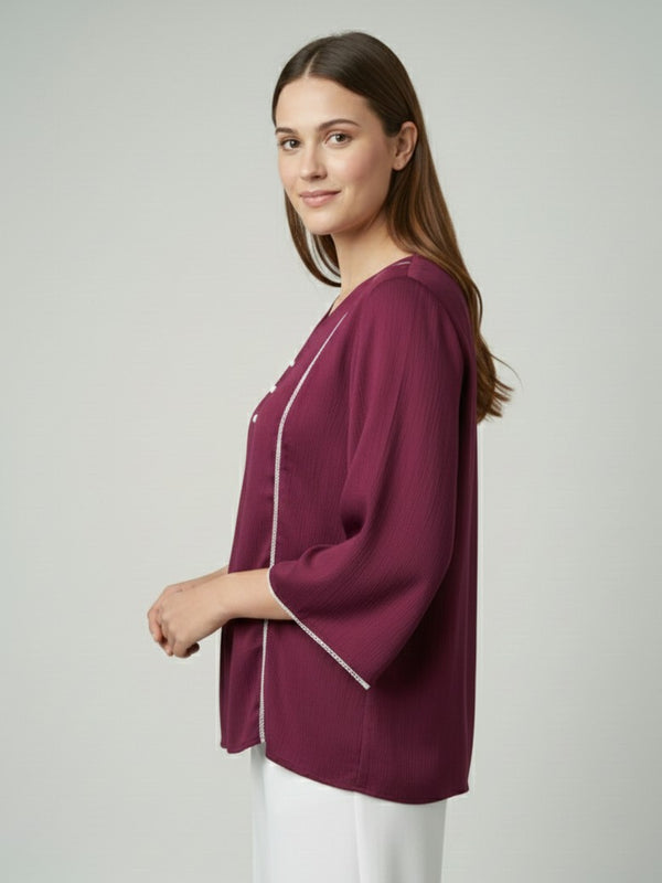Women’s Fancy Purple Delta Silk Solid Top