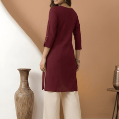 Casual Women’s Maroon Roman Silk Solid Tunic Top
