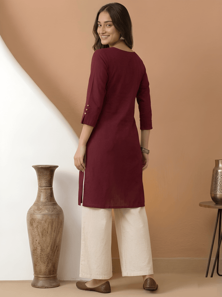 Casual Women’s Maroon Roman Silk Solid Tunic Top
