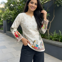 Women’s Cream Cotton Kalamkari Print TunicWomen’s Cream Cotton Kalamkari Print Tunic